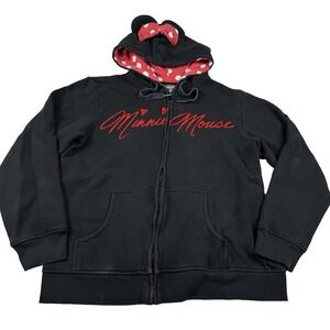 Disney Parks Originals Minnie Mouse Zip Hoodie Jacket Size XL Ears Bow Polka Dot